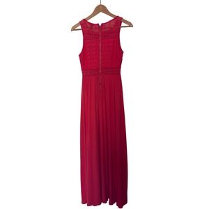Material Girl Red Lace Bodice Maxi Dress Sleeveless High Slit Size S NEW